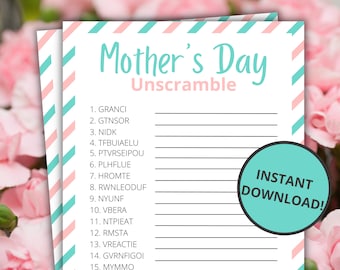 Mother's Day Unscramble | Printable Mother's Day Games For Kids and Adults | Party Games and Activities | Family Games | Classroom Games
