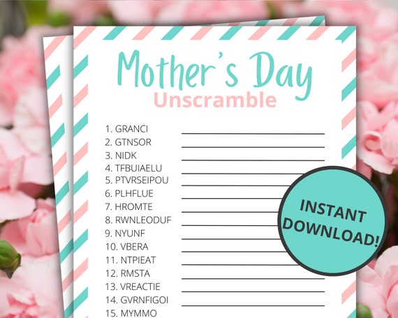 Mother's Day Unscramble | Printable Mother's Day Games For Kids and Adults | Party Games and Activities | Family Games | Classroom Games