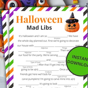 Halloween Mad Libs | Printable Halloween Game | Halloween Activity For Kids and Adults | Halloween Party Game | Classroom Game