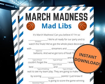 March Madness Mad Libs | Printable March Madness Game For Kids and Adults | NCAA Men's Basketball Championship | Instant Download