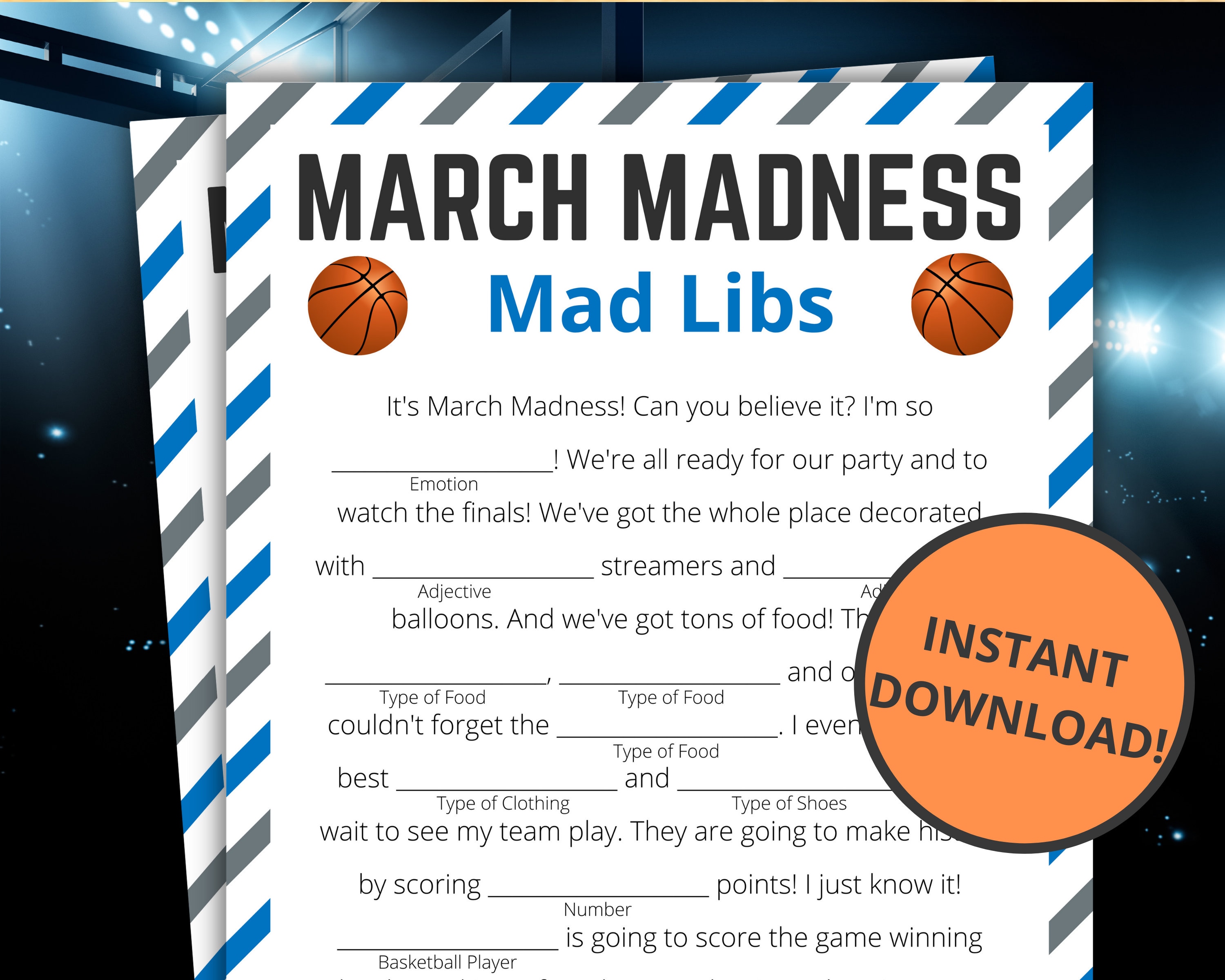 March Madness Mad Libs Printable March Madness Game for Kids - Etsy