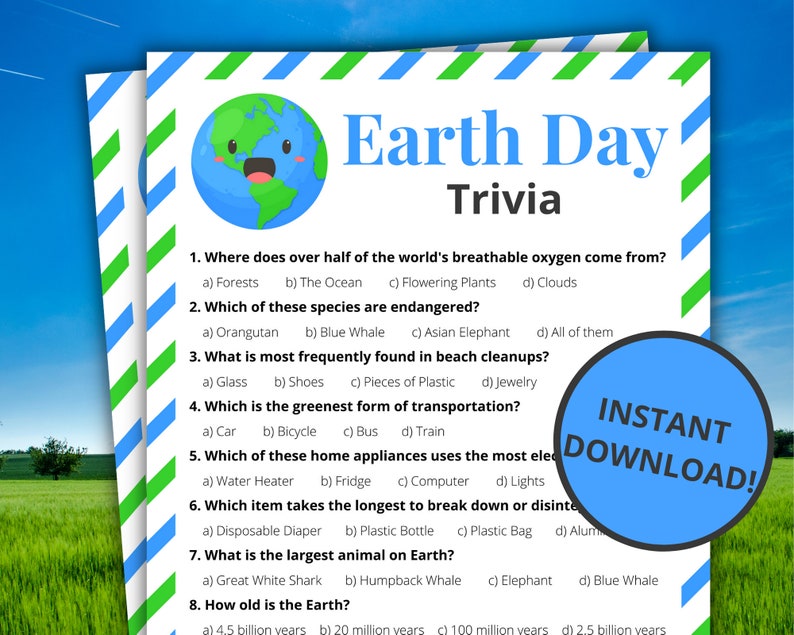 Earth Day Trivia Printable Earth Day Games for Kids and - Etsy