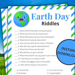 Earth Day Riddles | Printable Earth Day Games For Kids and Adults | Party Games and Activities | Family Games | Classroom Games