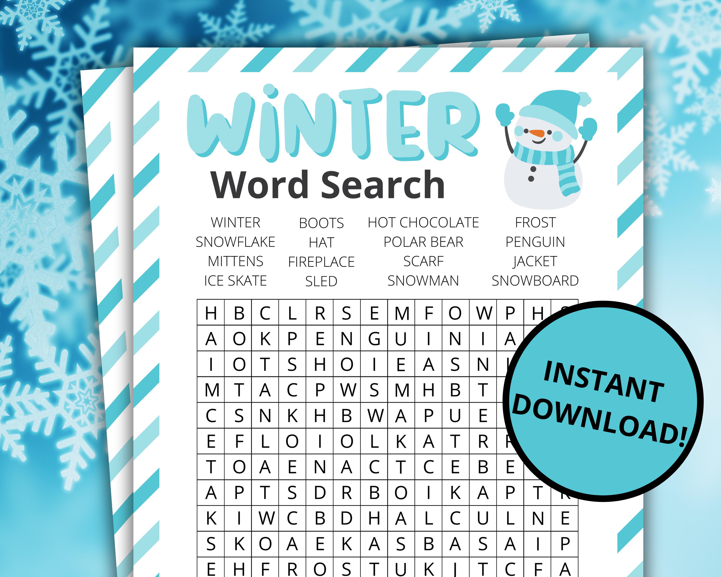 Winter Word Search | Printable Snow Day Activity for Kids and Adults ...