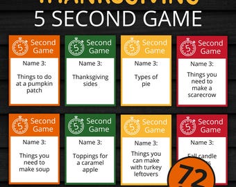 Thanksgiving 5 Second Game | Printable Thanksgiving Game | Thanksgiving Activity For Kids and Adults | Thanksgiving Party and Classroom Game