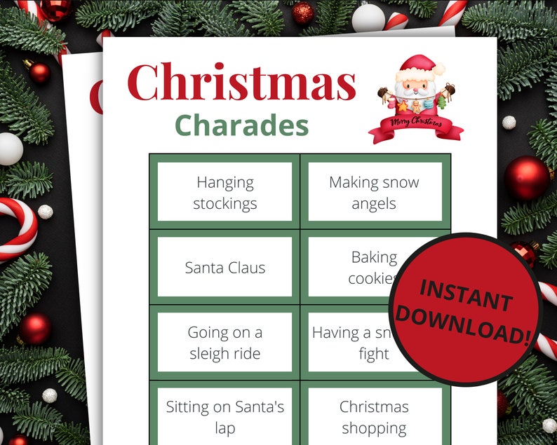 Christmas Charades Printable Christmas Game Christmas Activity for