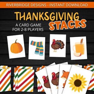 Pilhas de Ação de Graças | Jogo de Cartas de Ação de Graças para Imprimir | Atividade de Ação de Graças para Crianças e Adultos | Festa de Ação de Graças e Jogo de Sala de Aula