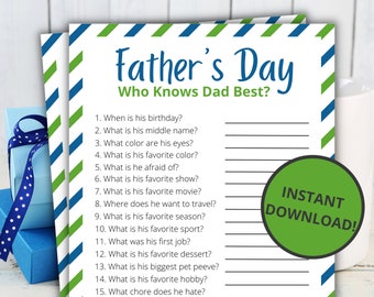 Father's Day Who Knows Dad Best | Printable Games For Kids and Adults | Party Games and Activities | Family Games | Classroom Games