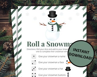 Winterrolle Ein Schneemann Spiel | Druckbare Schnee Tag Aktivität für Kinder und Erwachsene | Winter-Party-Spiel | Klassenspiel - Grün