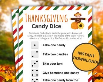 Thanksgiving Candy Dice | Printable Thanksgiving Game | Thanksgiving Activity For Kids and Adults | Party Game | Classroom Game - Scarecrow