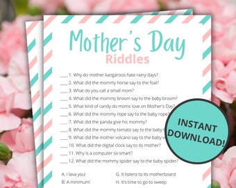 Mother's Day Riddles | Printable Mother's Day Games For Kids and Adults | Party Games and Activities | Family Games | Classroom Games