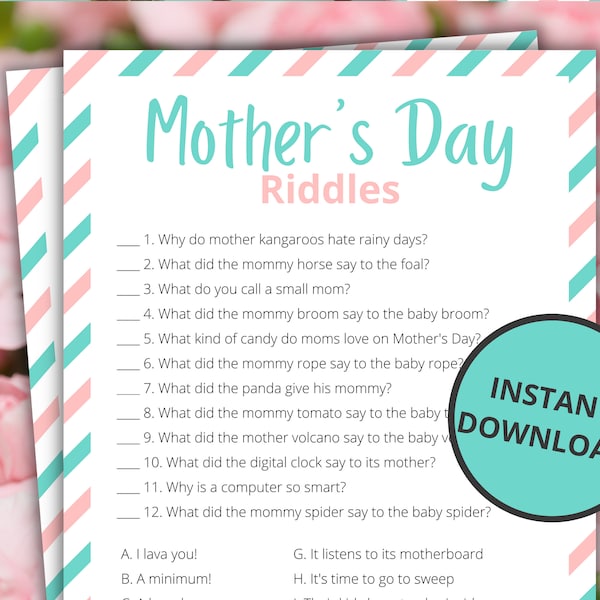 Mother's Day Riddles | Printable Mother's Day Games For Kids and Adults | Party Games and Activities | Family Games | Classroom Games