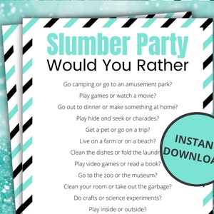 Slumber Party Would You Rather | Sleepover Games for Kids and Teens | Pajama Party Activities | Birthday Party Sleepover Games  - Mint
