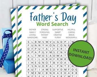 Father's Day Word Search | Printable Father's Day Games For Kids and Adults | Party Games and Activities | Family Games | Classroom Games