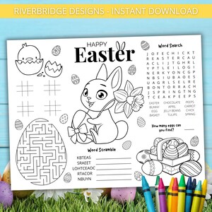 Easter Placemat | Printable Easter Activities for Families and Kids | Easter Games | Easter Party | Instant Download | 8.5x11 and 11x17 image 1