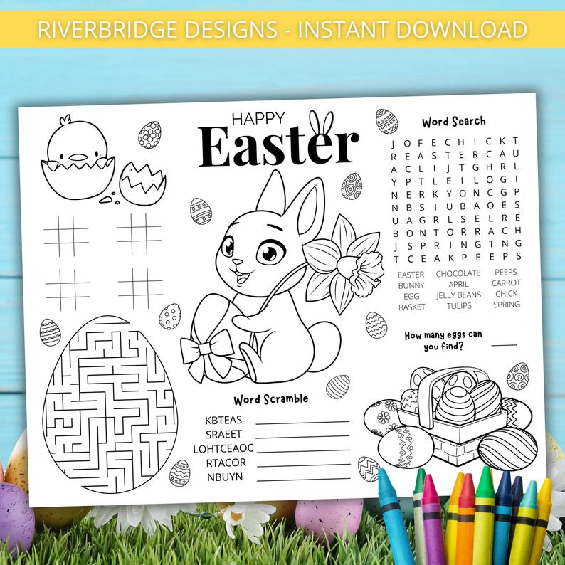 Easter Placemat | Printable Easter Activities for Families and Kids | Easter Games | Easter Party | Instant Download | 8.5x11 and 11x17 image 1