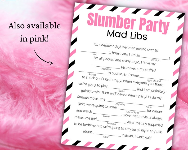 Slumber Party Mad Libs Printable Sleepover Games for Kids - Etsy