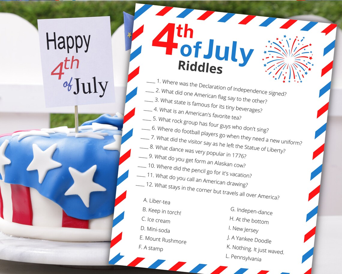 Fourth of July Riddles Printable Fourth of July Game Etsy