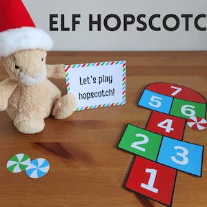 Elf Hopscotch | Aktywność Elfa na Boże Narodzenie | Pomysły, rekwizyty i akcesoria na Elfa na święta | Gra Elfa do druku