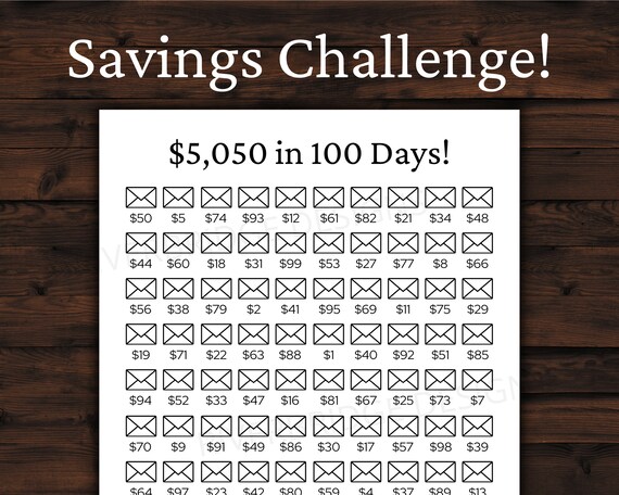 5050 Dollars in 100 Days! | Printable Savings Tracker | Envelope