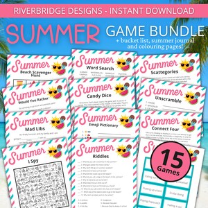 Summer Game Bundle | Printable Summer Games and Activities for Kids and Adults | Summer Vacation | Travel Games | Family Games for Summer