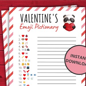 Valentine's Day Emoji Pictionary Valentine's Party Games Valentines Day Activity For Kids and Adults Virtual and Printable Party Games image 1