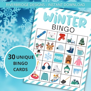 Bingo de invierno / Juego de fiesta de invierno / Actividades imprimibles para familias y niños / Actividad para un día de nieve / Juego para el aula / Descarga instantánea