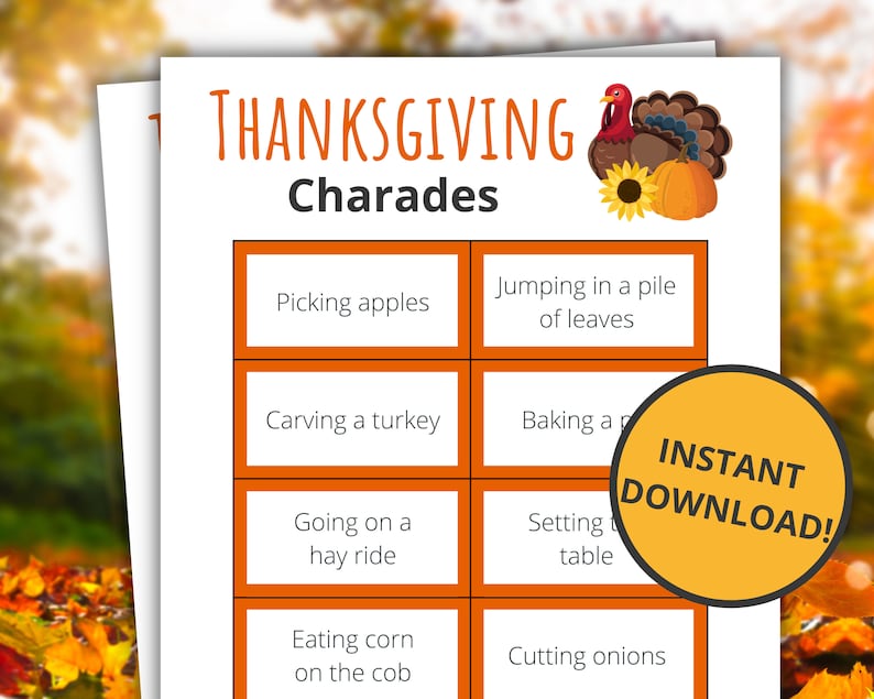 Thanksgiving Charades Printable Thanksgiving Game Etsy