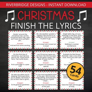 Christmas Finish the Lyrics Game | Printable Christmas Carols Game | Christmas Activity For Kids and Adults | Christmas Party | Office Party