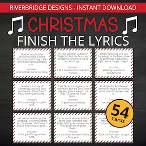 Christmas Finish the Lyrics Game | Printable Christmas Carols Game | Christmas Activity For Kids and Adults | Christmas Party | Office Party