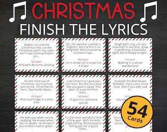 Christmas Finish the Lyrics Game | Printable Christmas Carols Game | Christmas Activity For Kids and Adults | Christmas Party | Office Party