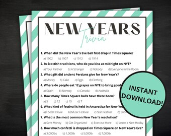New Year's Eve Trivia | Printable New Year's Game | New Years Activity For Kids and Adults | Party Game | Classroom Game