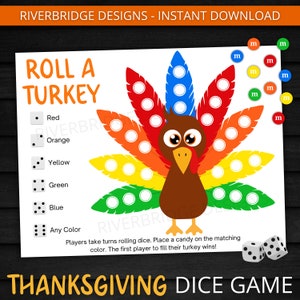 Roll A Turkey Dice Game | Printable Thanksgiving Game | Fall Activity For Kids and Adults | Thanksgiving Party Game | Classroom Game