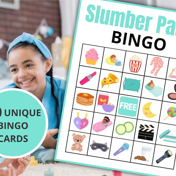 Slumber Party Bingo | Printable Sleepover Games for Kids and Teens | Pajama Party Activities | Birthday Party Sleepover Games  - Mint