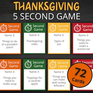 Thanksgiving 5 Second Game | Printable Thanksgiving Game | Thanksgiving Activity For Kids and Adults | Thanksgiving Party and Classroom Game