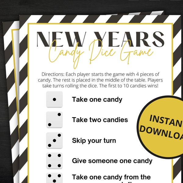 New Year's Eve Candy Dice Game | Printable New Year's Game | New Years Activity For Kids and Adults | Party Game | Classroom Game