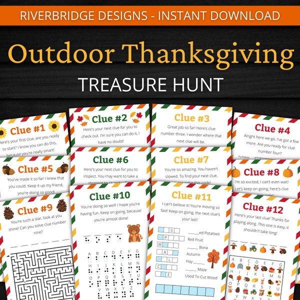 Outdoor Thanksgiving Schatzsuche für ältere Kinder | Erntedank-Schnitzeljagd | Herbstaktivität für Kinder und Jugendliche | Spiele und Rätsel