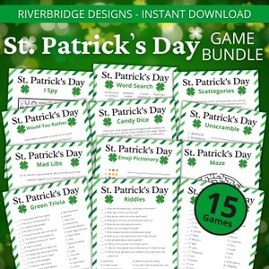 St Patrick&#39;s Day Game Bundle | Printable St Patricks Day Games For Kids | Party Games and Activities | Virtual Party Games | Family Games