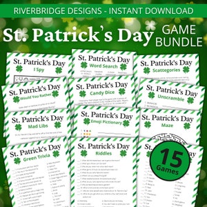 St Patrick's Day Game Bundle | Printable St Patricks Day Games For Kids | Party Games and Activities | Virtual Party Games | Family Games