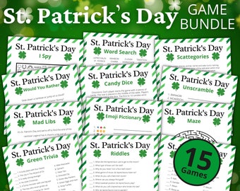 St Patrick's Day Game Bundle | Printable St Patricks Day Games For Kids | Party Games and Activities | Virtual Party Games | Family Games