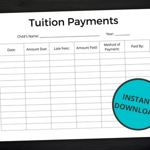 Daycare Tuition Payments | Daycare Tuition Reports | Daycare Payment Reports |  Instant Download | Black and White