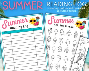 Sommer Leselogbuch für Kinder | Druckbare Buch Tracker | Sommer Lesechallenge | Lesezeichen Lesezeichen | Lesekarte für den Sommer | Sofort Download