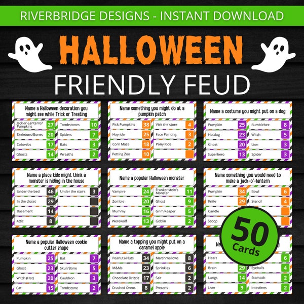Halloween Friendly Feud | Printable Halloween Game | Halloween Activity For Kids and Adults | Halloween Trivia | Party and Classroom Game