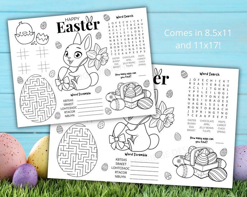 Easter Placemat | Printable Easter Activities for Families and Kids | Easter Games | Easter Party | Instant Download | 8.5x11 and 11x17 image 2