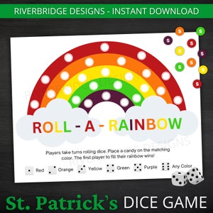 Juego de dados Roll A Rainbow / Juego imprimible del Día de San Patricio / Actividad de primavera para niños y adultos / Juego de fiesta de cumpleaños / Juego de aula
