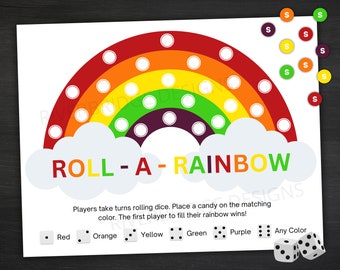 Roll A Rainbow Dice Game | Printable St. Patrick's Day Game | Spring Activity For Kids and Adults | Birthday Party Game | Classroom Game