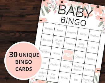 Baby Shower Bingo | Baby Shower Games | Printable Activities | Instant Download | Baby Bingo Game | 30 Baby Shower Bingo Cards | Pink Floral