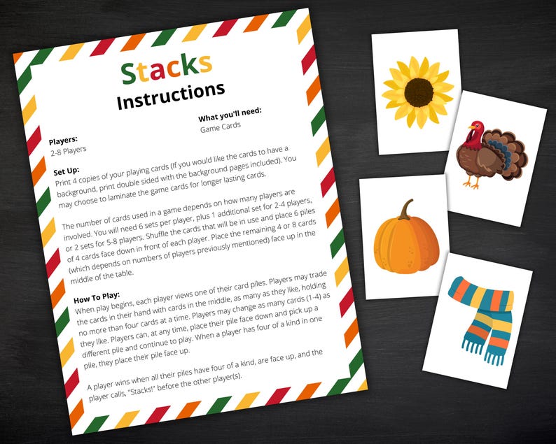 Thanksgiving Stacks | Printable Thanksgiving Card Game | Thanksgiving ...