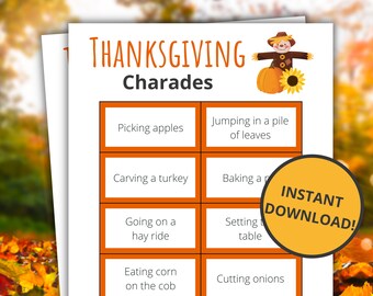 Thanksgiving Charades | Printable Thanksgiving Game | Thanksgiving Activity For Kids and Adults | Party Game | Classroom Game - Scarecrow