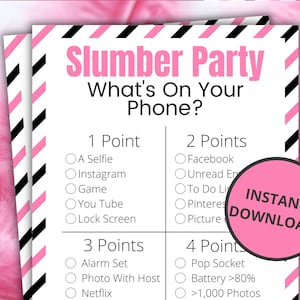 Slumber Party What&#39;s On Your Phone? | Sleepover Games for Kids and Teens | Pajama Party Activities | Birthday Party Sleepover Games  - Pink